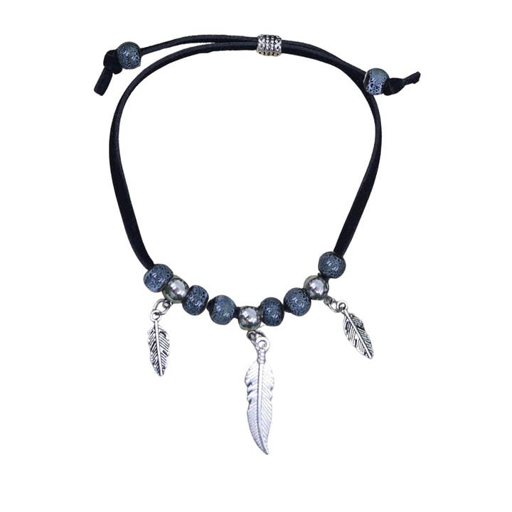 Beaded Feather Charm Bracelet - Gray | Ceramic bead bracelet for wholesale by Sunbaked Lizard Jewellery & Gifts