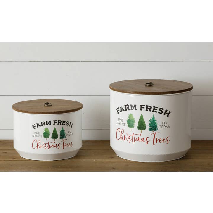 Audrey's Home & Gift - Wholesale Bucket/Pail - Farm Fresh Christmas Trees Lidded Containers (Set Of 02)