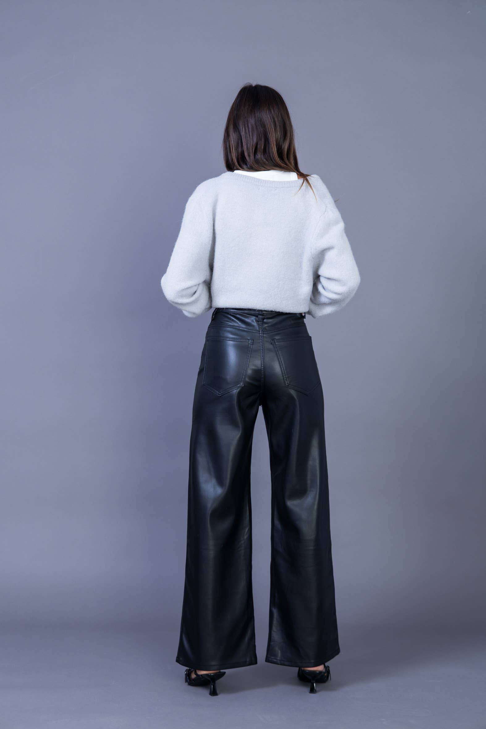 Black Women's wide leg faux leather pants - ANA & LUCY for wholesale on Faire4