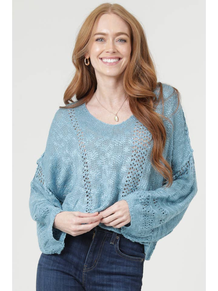 ANGIE - Vendita all'ingrosso Maglione tricot - Donna - Maglione leggero crop con scollo a V dallo stile beachy44