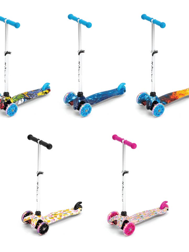 Mini løbehjul til børn 3-6 år med LED-lys og 3 hjul - Graffiti mønster, sæt med 6 for engroshandel hos ROFFT USA LLC