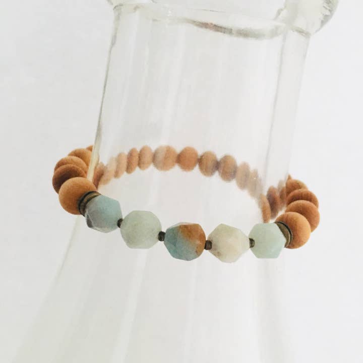 Thuja Wood & Amazonite Stretch Bracelet for wholesale by HL Stacks