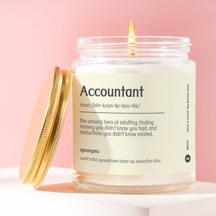 Regalo personalizzato per contabile, definizione dell'account, regalo di candela per contabile, miglior contabile, divertente regalo a sorpresa, regalo di festa, W001 per la vendita all'ingrosso da parte di Wick n Word