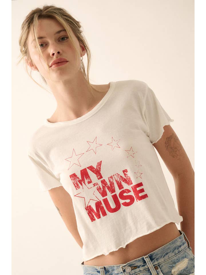 Ivory My Own Muse Vintage Wash Cropped Graphic Tee for wholesale on Faire5
