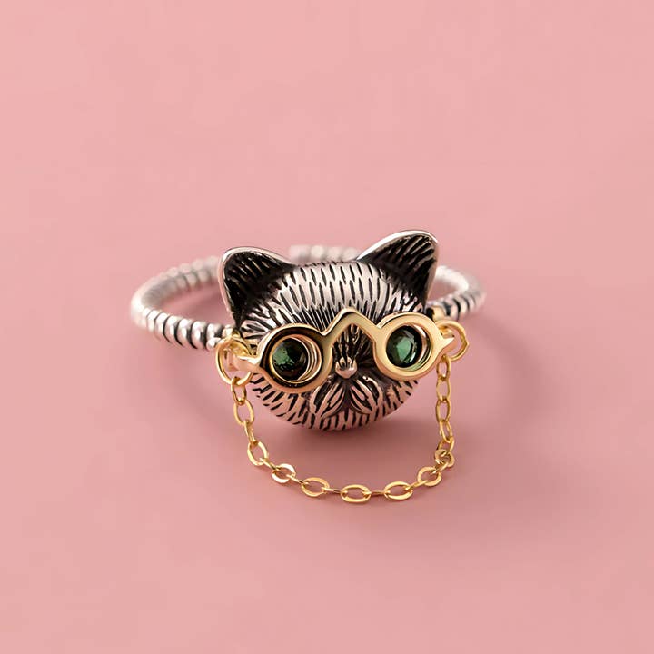 Ashlen - Wholesale Cocktail/Statement Ring - QUIRKY CAT GLASSES RING (ADJUSTABLE)5
