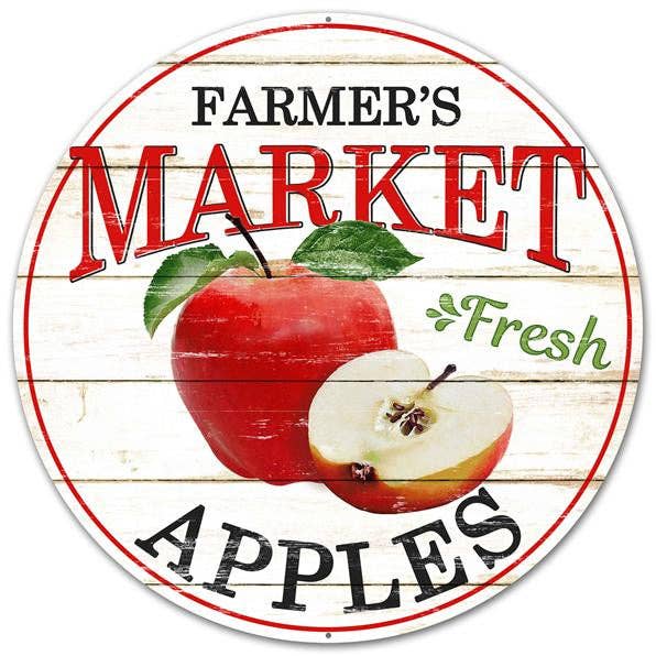 General Wholesale Inc - Wholesale Sign - 12"DIA FARMER'S MARKET FRESH APPLES SIGN - BLACK/RED - MD0335