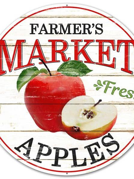 12"DIA FARMER'S MARKET FRESH APPLES SIGN - BLACK/RED - MD0335 for wholesale by General Wholesale Inc