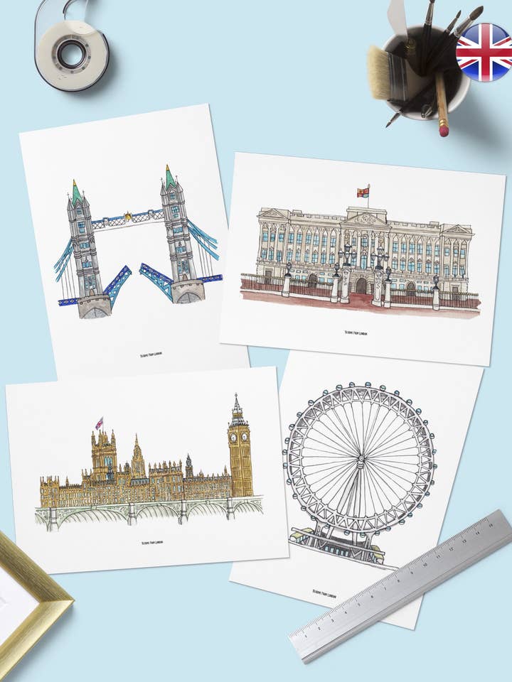 Stampe d'arte di London Landmarks per la vendita all'ingrosso da parte di To Home From London & To Home From Where?