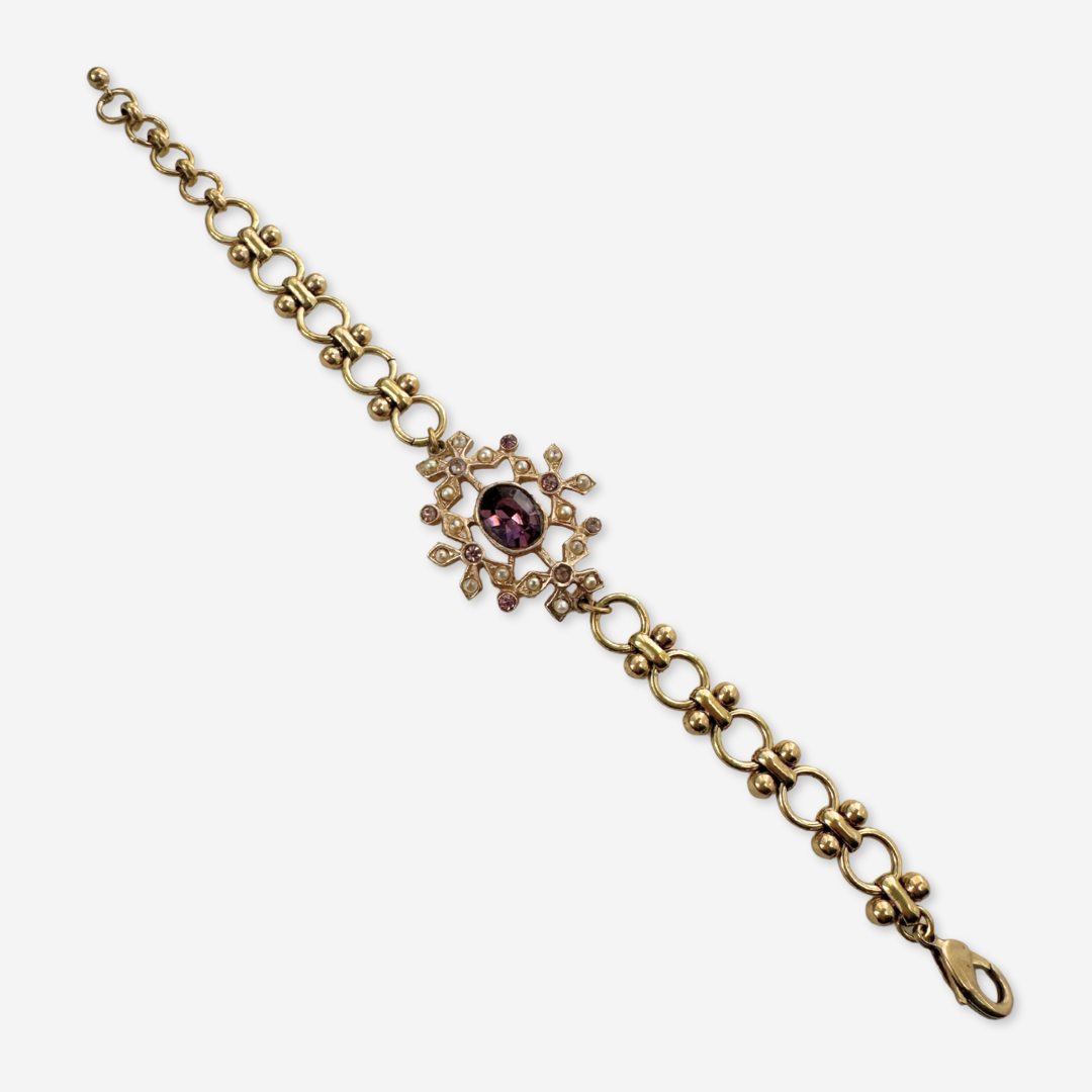 Lulu’s Petals - Wholesale Charm/Dangle Bracelet - Repurposed vintage purple rhinestone and pearl bracelet2