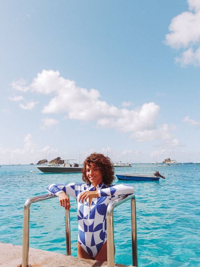 Grande Palombaggia ett stycke Geometrisk Blå UPF 50+ för wholesale av Juillet Juillet