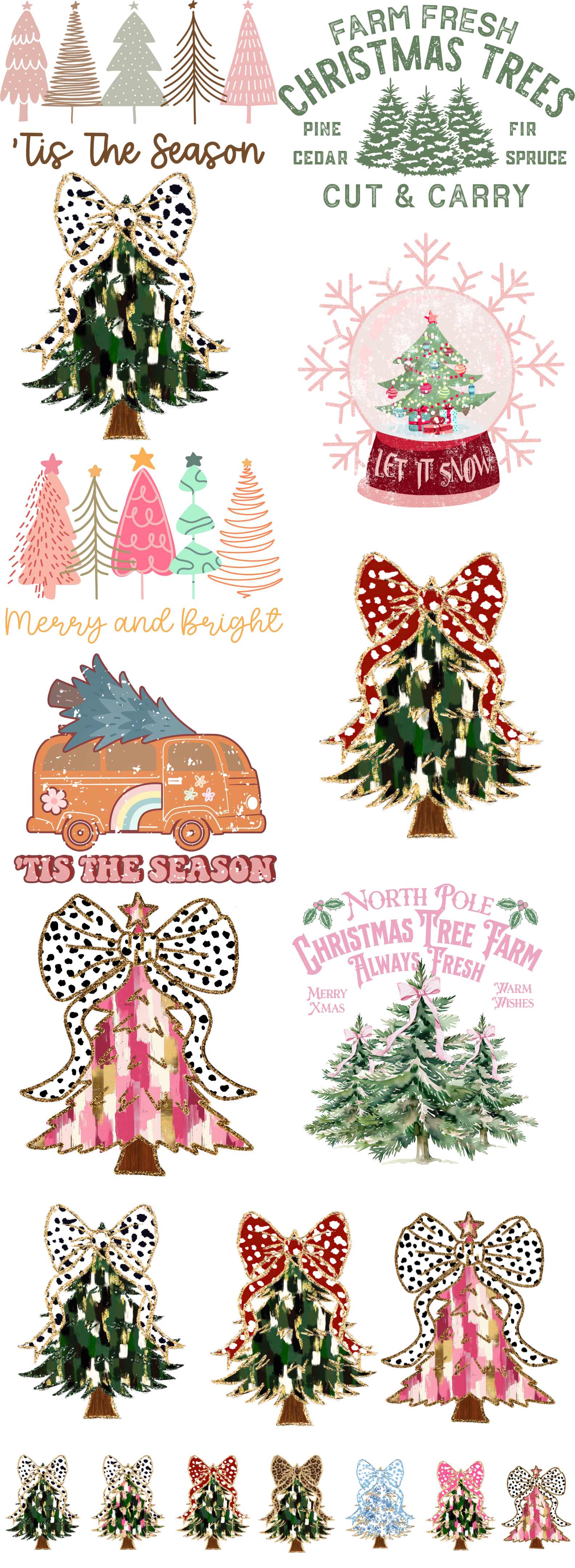 Pre-Made 22'' x 60" Direct-to-Film Gang Sheet - Christmas Trees for wholesale by dBoldTees & DTF Transfers