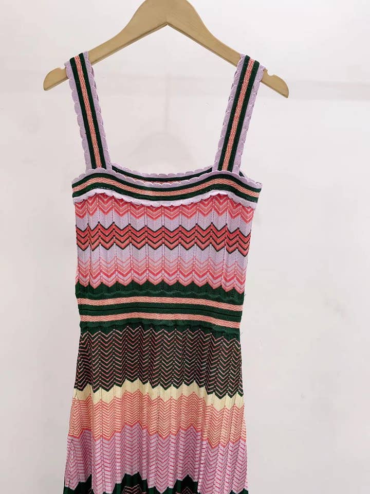 Multi Colored DR331 Retro Pleated Knit Dress - Spring/Summer Chic for wholesale on Faire9