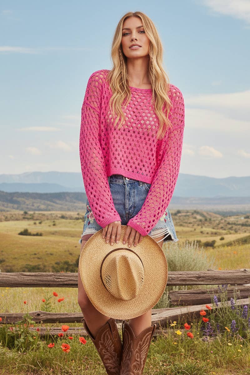 Sewn and Seen - Wholesale Knit Top - Women's - Crochet Long Sleeve Crop Top12