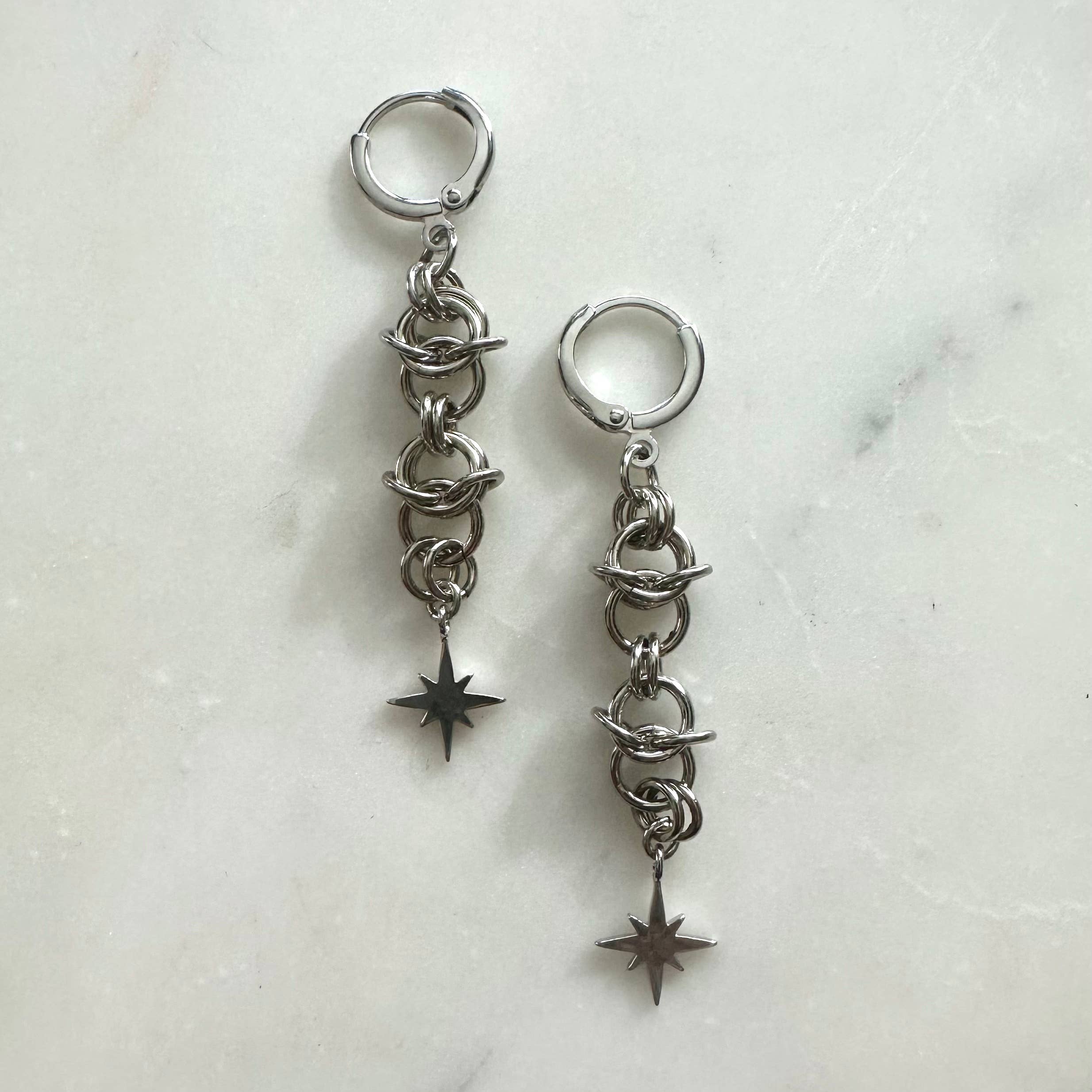 Cosmic Starburst Chainmail Earrings for wholesale by Foolish Fetish