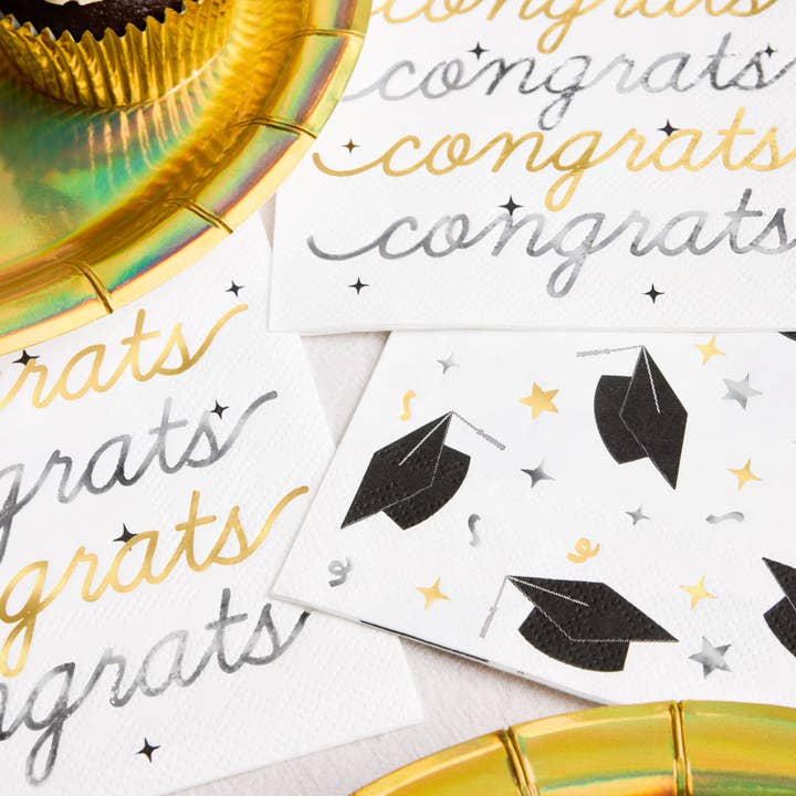 xo, Fetti - Vente Serviettes jetables - Serviettes Félicitations Diplômé, 50 serviettes en papier 3 plis pour la remise des diplômes 5x55