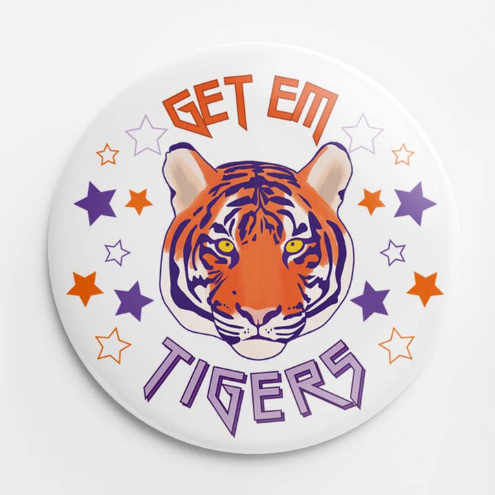 Bottone Get Em Tigers (viola e arancione) per la vendita all'ingrosso da parte di Thanks For Everything