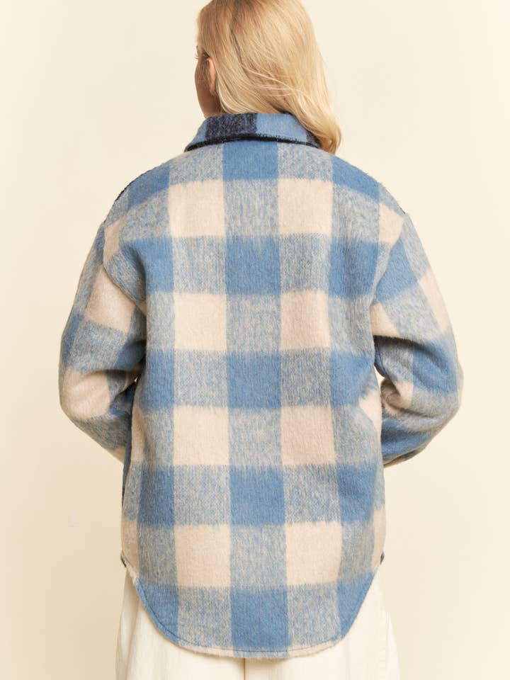 Davi & Dani - Wholesale Buttoned-down shirt – Women's - MULTI PLAID CHEST POCKET SHIRT JACKET SHACKET5