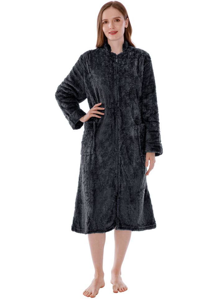Pavilia - Wholesale Robe - Women's - Women's Sherpa Housecoat Zipper Robe
