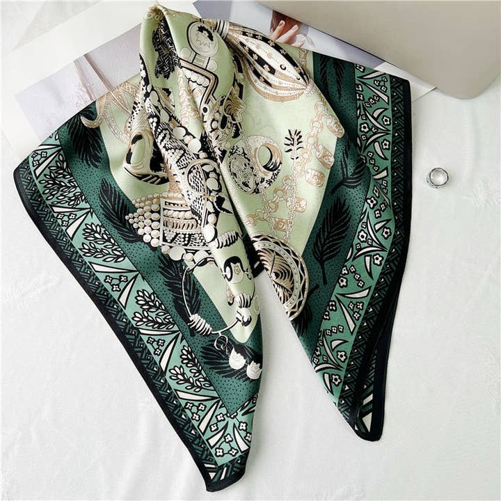 26'' Green Scepter Mulberry Silk Scarf – Elegant Square Silk Shawl for Women, Royal-Inspired Luxury Accessory for wholesale by SueSilkHK