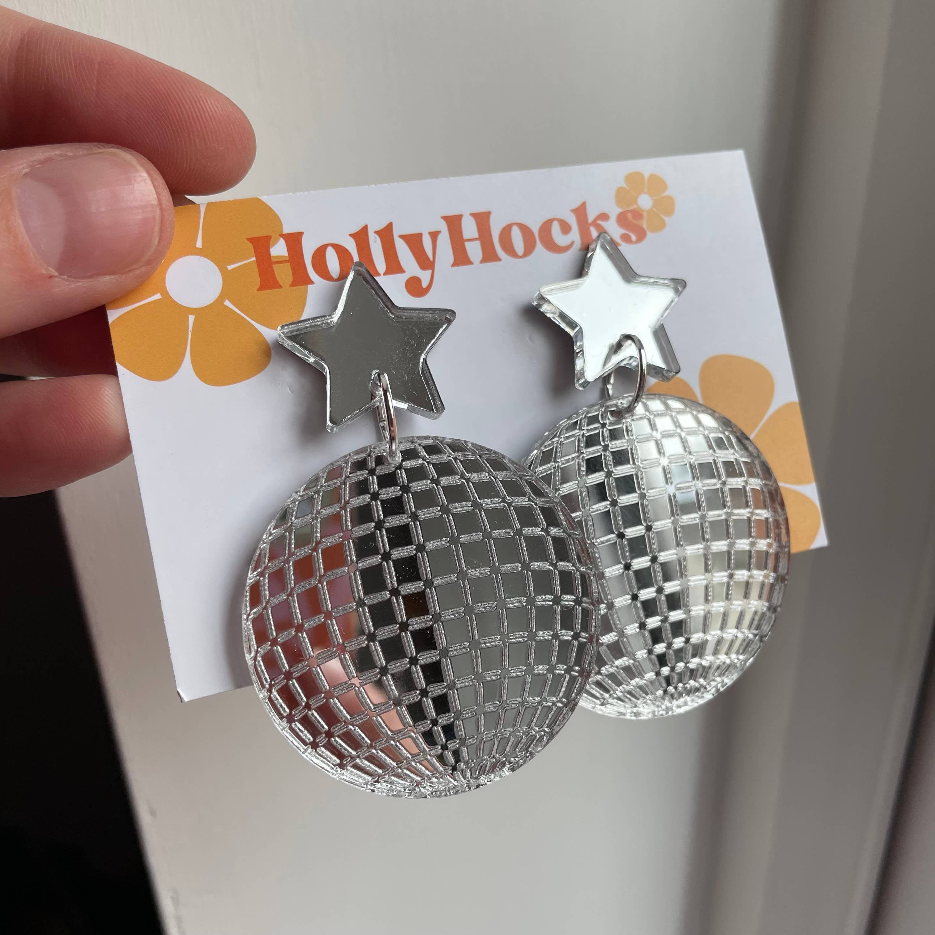 HollyHocks Jewellery – wholesale Dangle earrings – Disco Ball Lasercut Acrylic Earrings0