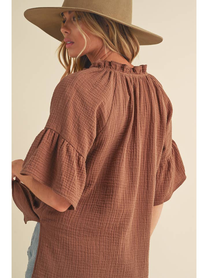 AEMI + CO - Wholesale Blouse - Women's - 8258DK Tes 3/4 Sleeve Ruffle Top45