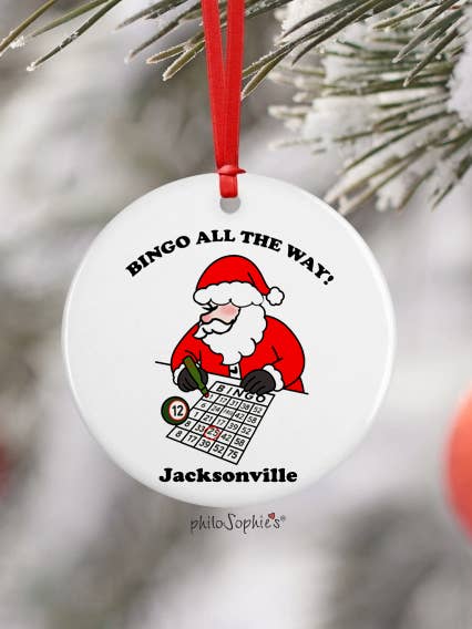 BINGO - Santa Christmas Ornament, Namedrop for wholesale by philoSophie's Stationery & Gifts