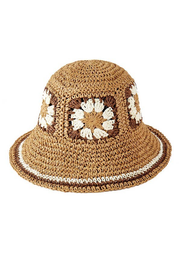 Shop Neighbors - Wholesale Bucket Hat - Women's - FLORAL CROCHET STRAW BUCKET HAT.3