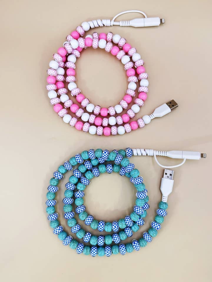 CHECKERBOARD BEADED PHONE CHARGING CABLE 2-IN-1 for wholesale by DESHENG ENTERPRISE