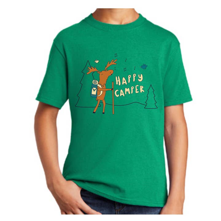 Kelly Green Youth Happy Camper T-Shirt for wholesale on Faire