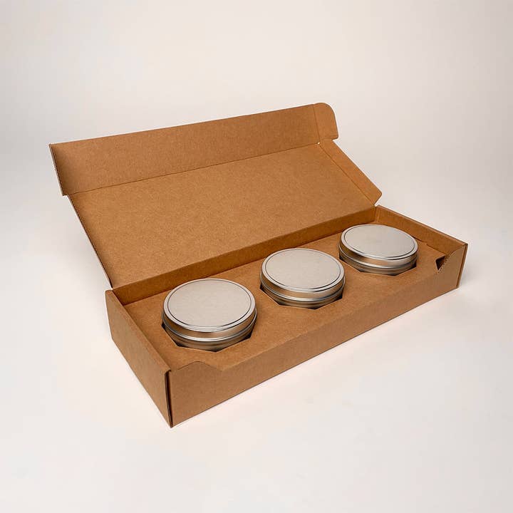 8 oz Candle Tin 3-Pack Shipping Box™ for wholesale by Flush Packaging