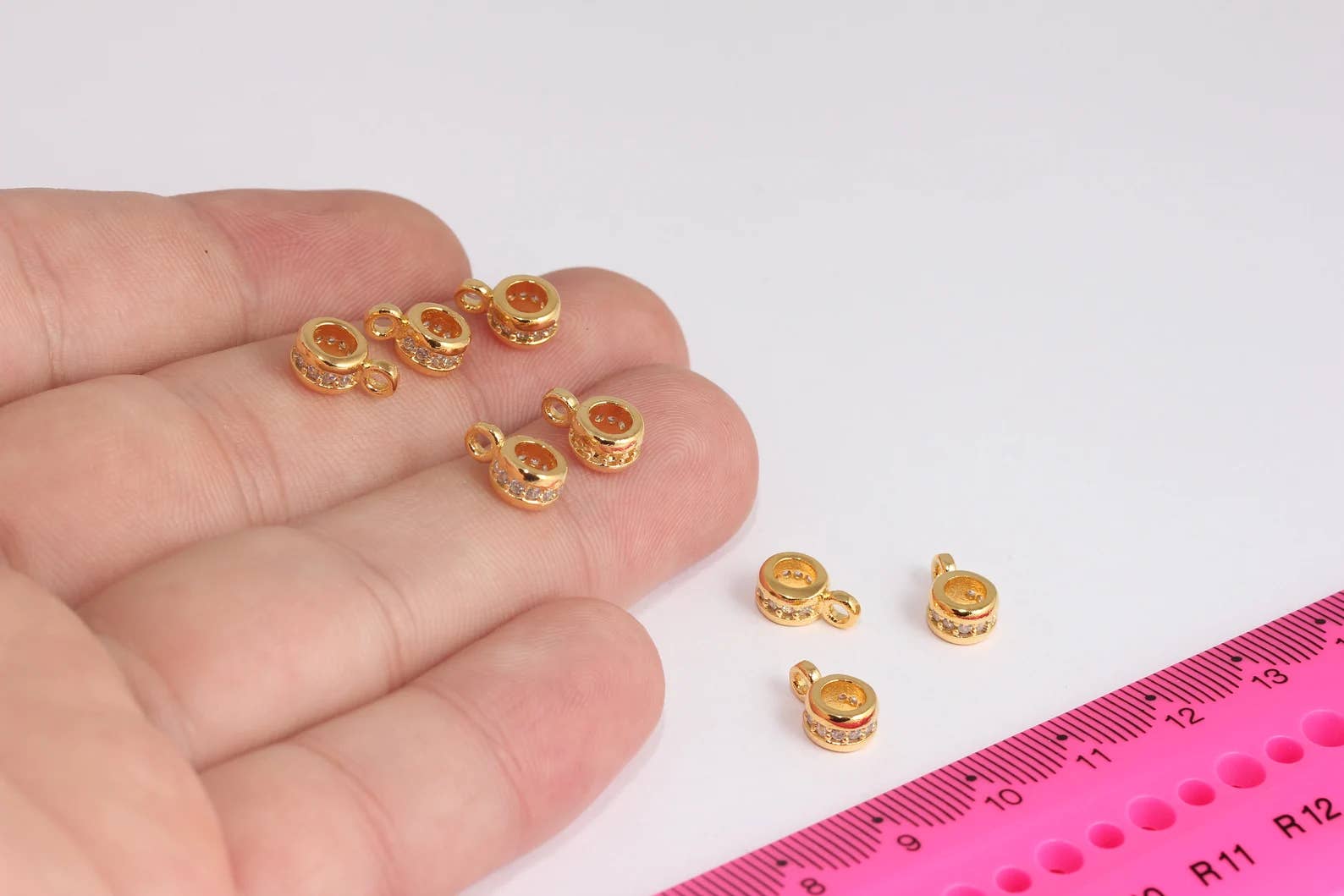 QueenJewelryM – wholesale Individual charm/pendant – 24k Shiny Gold CZ Micro Pave Wheel Beads With Loop, CHK337-2