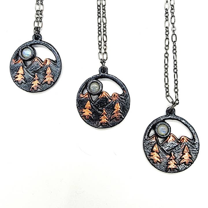 MergingMetals - Wholesale Pendant/Charm Necklace - Midnight Moon Rainbow Moonstone Pendant Necklace