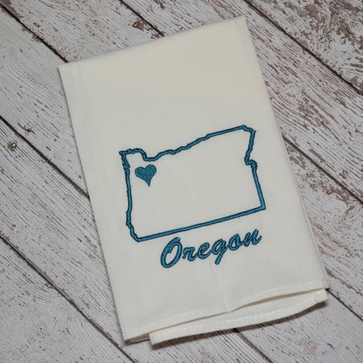 SewMuchMoreStore - Wholesale Tea Towel - State Tea Towel - Dark Teal - Embroidered Floursack Towel3