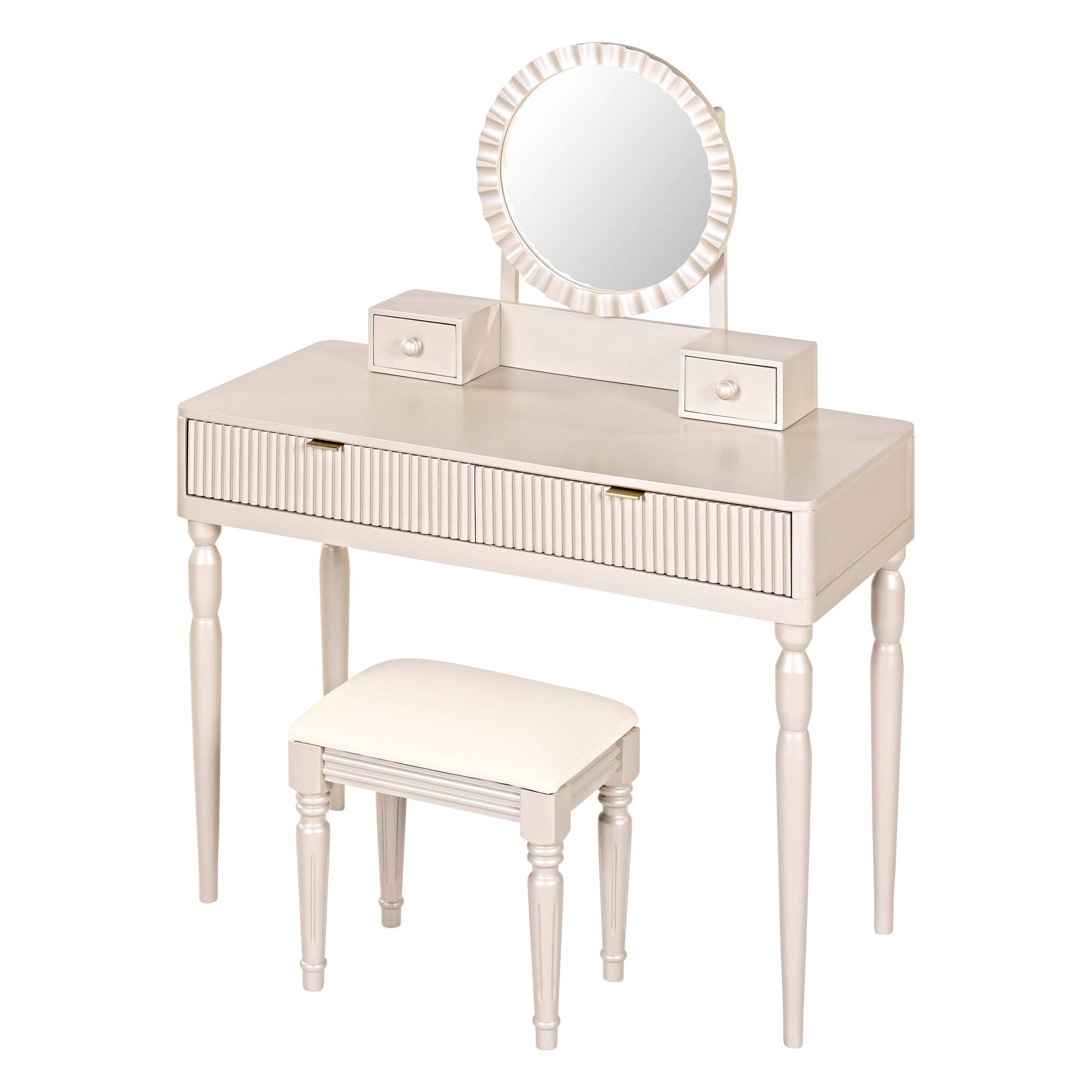 39F Inc. - Wholesale Vanity Mirror - Champagne Vanity Desk with Mirror & Stool, 4 Drawers6