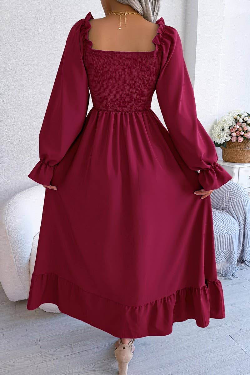 Lily Clothing - Wholesale Dress - Women's - SQUARE NECK LARGE SWING FLOUNCES LONG DRESS_CWDMD11652