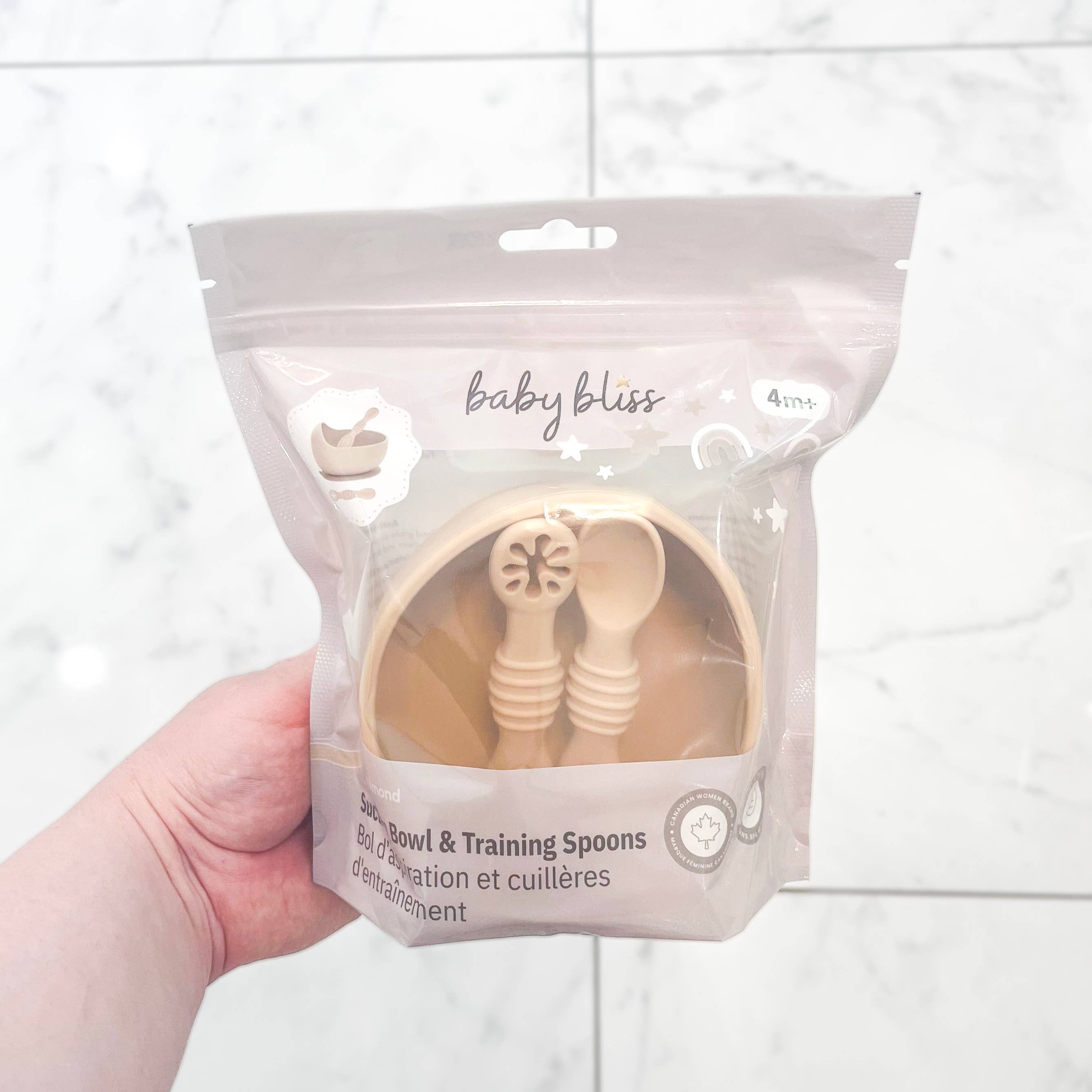 Suction Bowl & Training Spoons - Almond for wholesale on Faire