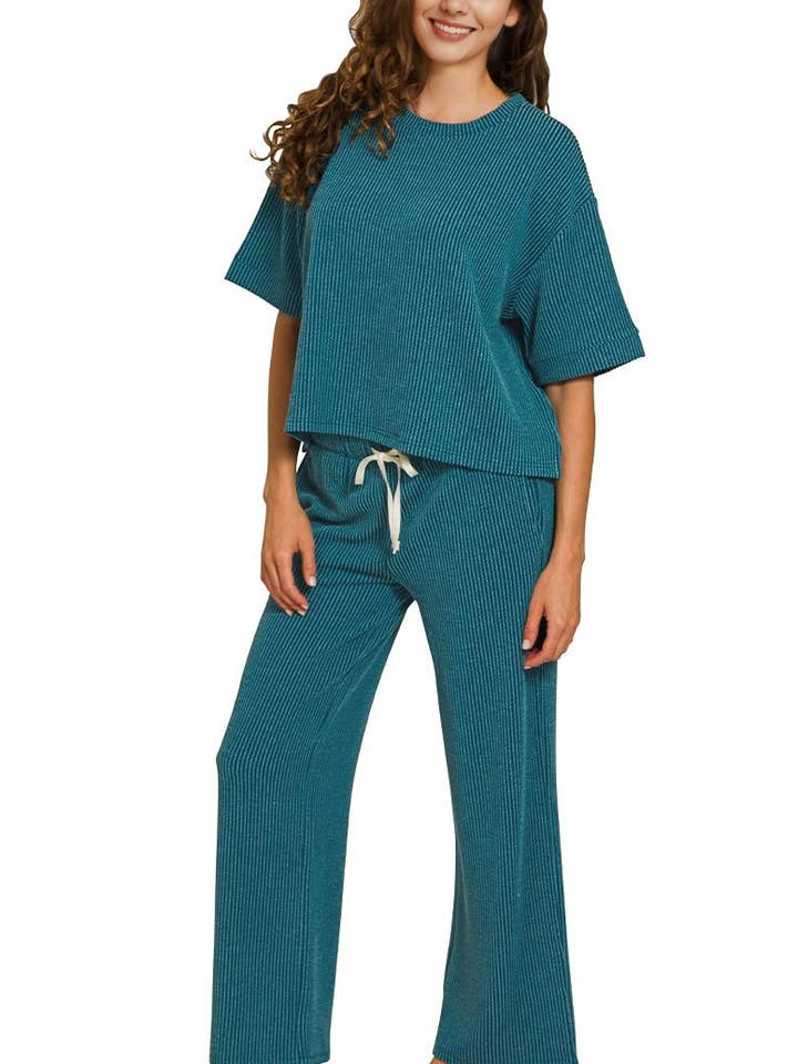 .0829 Raised Rib Short Sleeve Tee & Pants Set SI-28709 for wholesale by 42POPS