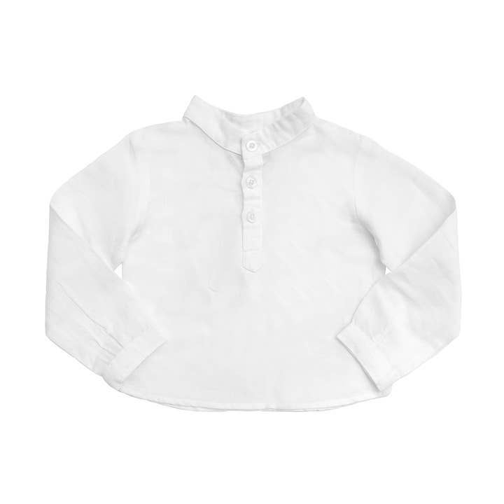 Boys French collar shirt | white linen for wholesale by Louelle.