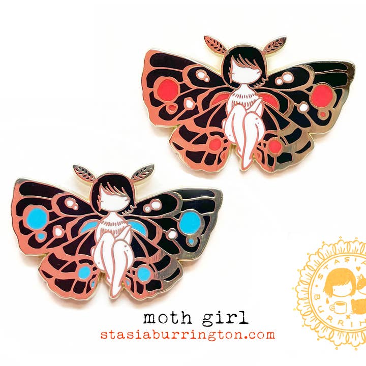 Stasia Burrington Illustration - Wholesale Brooch - Pin - Moth Girl - red