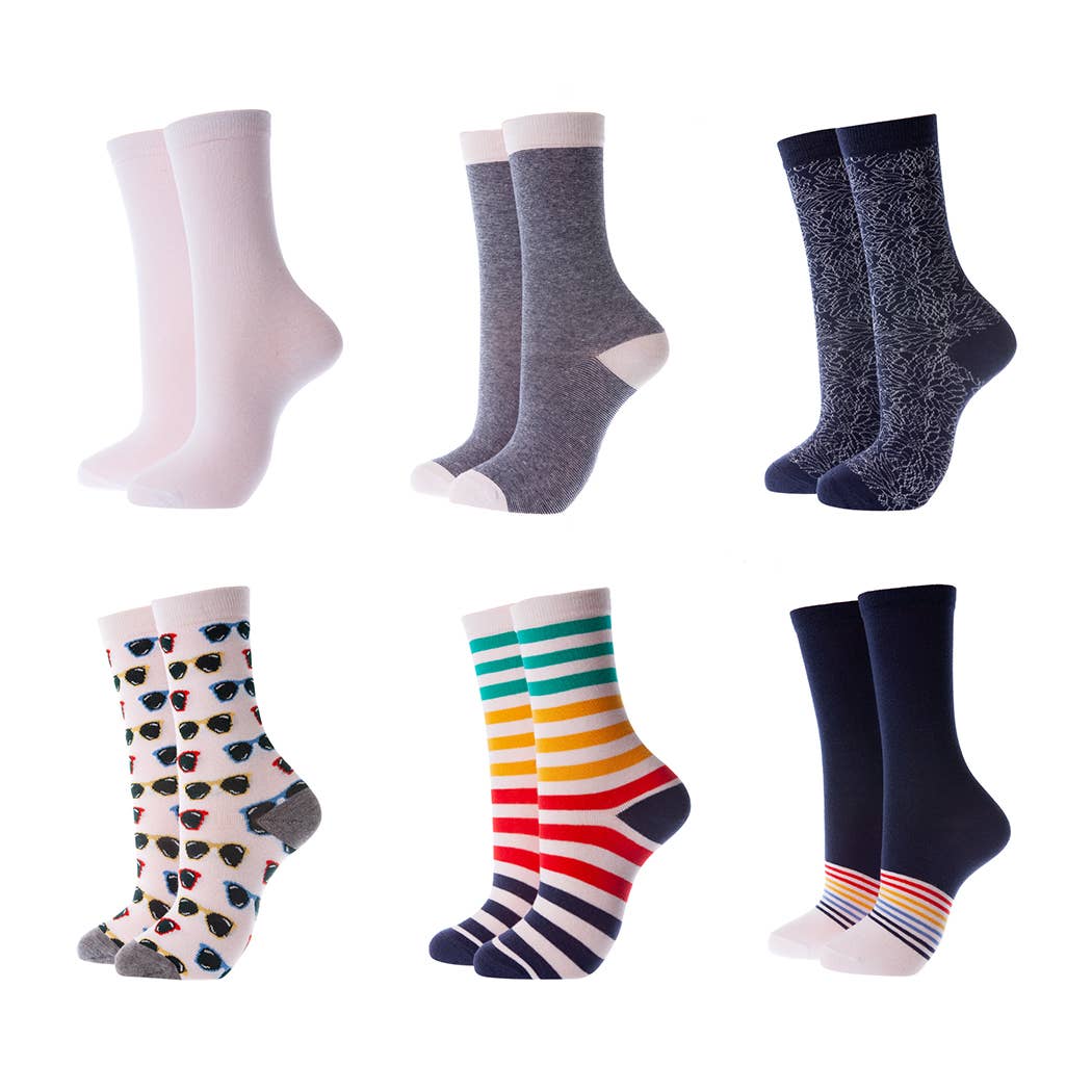 Summer Escapade Crew Socks 6 Pack for wholesale on Faire1