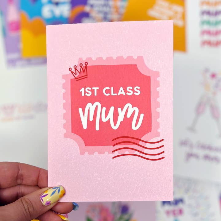 First Class Mum Card for wholesale by Xoxo Designs by Ruth