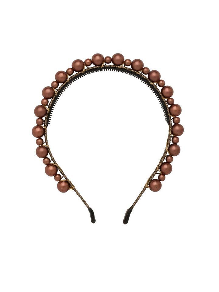 Uneven Pearls Headband - Brown for wholesale by Project 6 NY Kids
