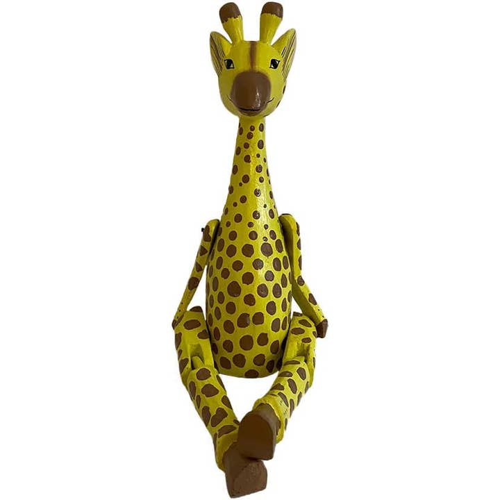 Wood Giraffe Statue Figurine Shelf Sitter W/ Dangling Legs for wholesale by OMA - Eclectic Home