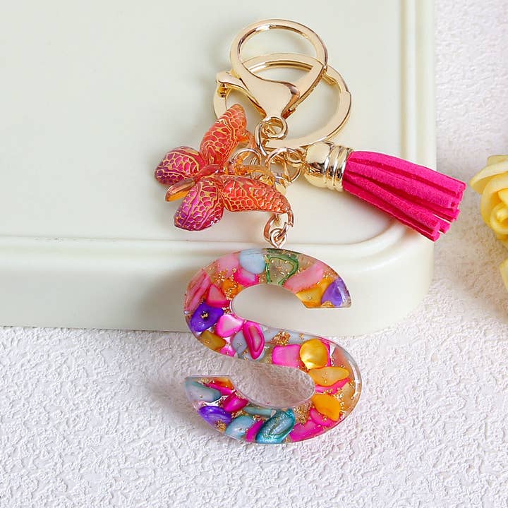MKS America - Wholesale Keychain - Women's - Glitter Butterfly 26 English Letter Tassel Resin Keychain18