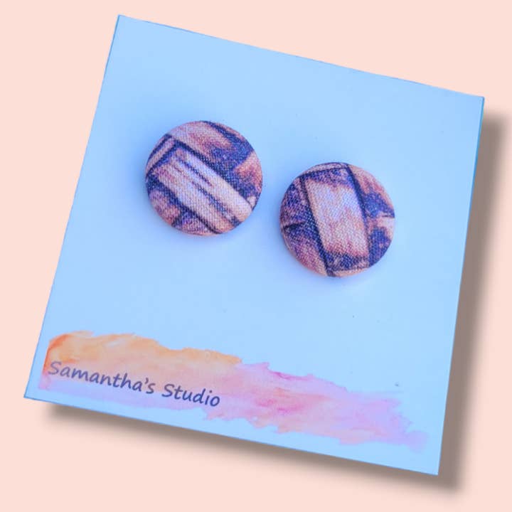Samantha's Studio - Wholesale Stud/Post Earrings - Wood Panelling Button stud earrings