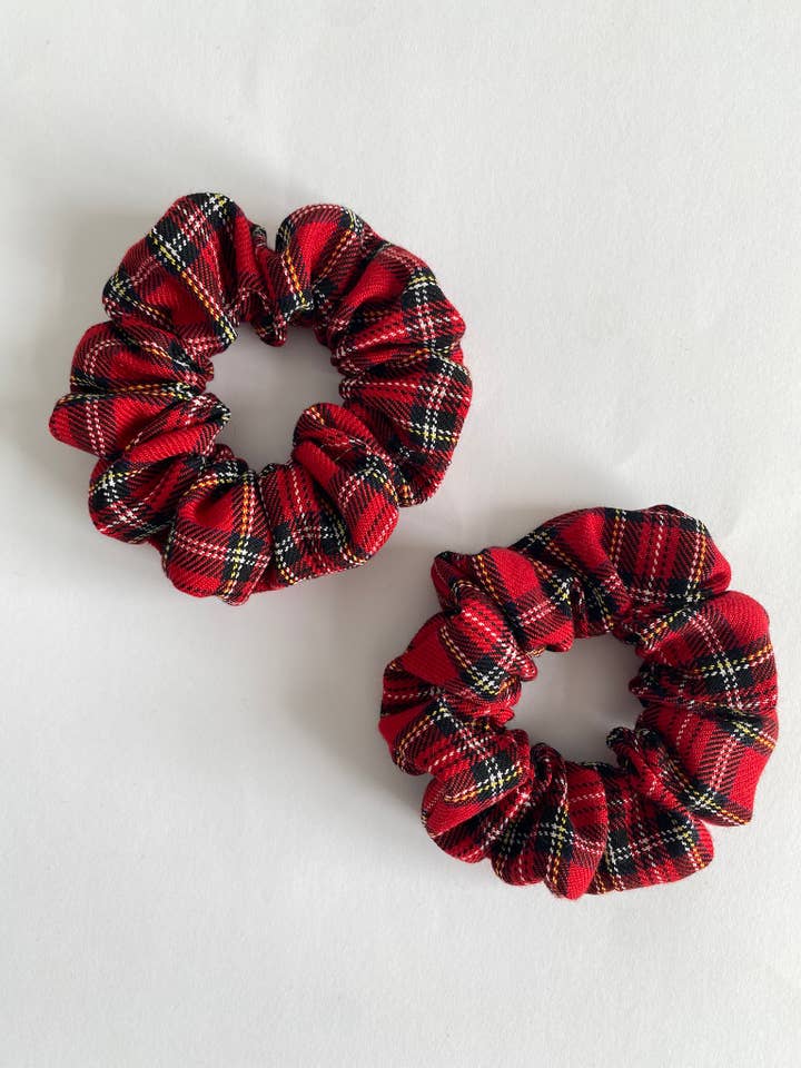 Red Tartan Scrunchies , Plaid Scrunchie , Tartan Hair for wholesale by Social Scrunchies