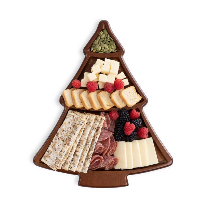 Stained Parawood Christmas Tree Reversible Serving Tray - Charcuterie Board for wholesale on Faire2