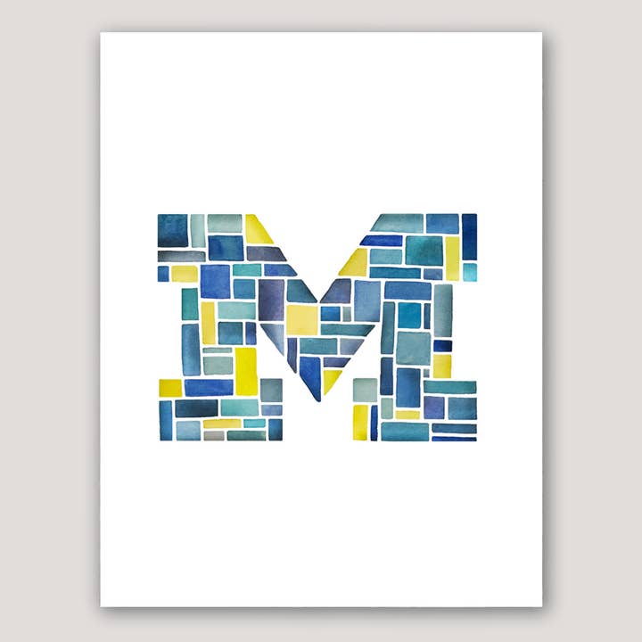 Block M Watercolor Mosaic Print for wholesale by Emily Frushour