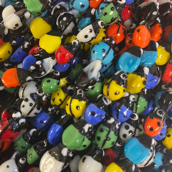 The Bead Bazaar - Wholesale Beads - 20 Ladybug Beads, Colorful Ladybug Beads, Keychain Ring Beads, Bright Y2K Boho Beads, Round Ladybug Charm Beads, Boho Beads, DIY Jewelry Making
