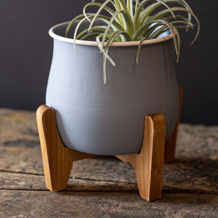 SALE - Belle Planter Pot With Stand Vintage Blue Metal for wholesale by Foreside Home & Garden